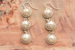 2 1/8" Long - Genuine Freshwater Pearls Sterling Silver Earrings